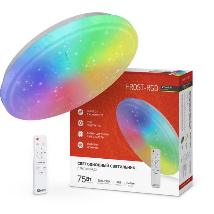 Светильник светодиодный COMFORT FROST-RGB 75Вт 230В 3000-6500К 4400лм 495х85мм с пультом ДУ IN HOME 4690612044644