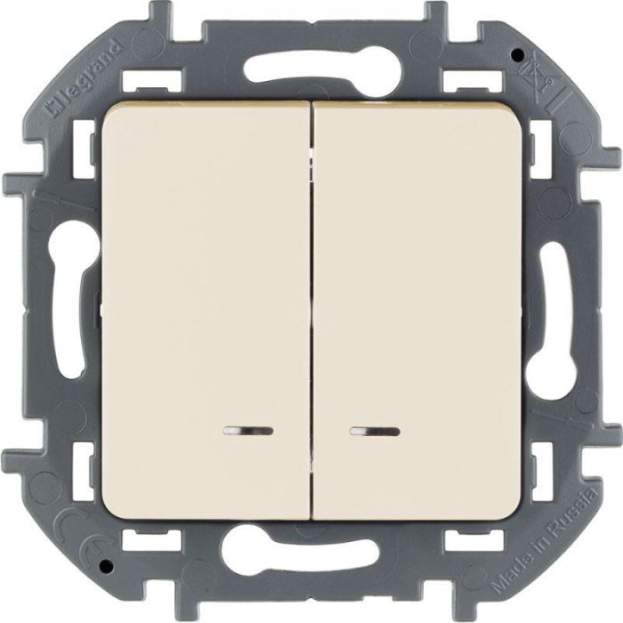 Выключатель 2-кл. Inspiria 10А IP20 250В 10AX с подсветкой/индикацией механизм сл. кость Leg 673631