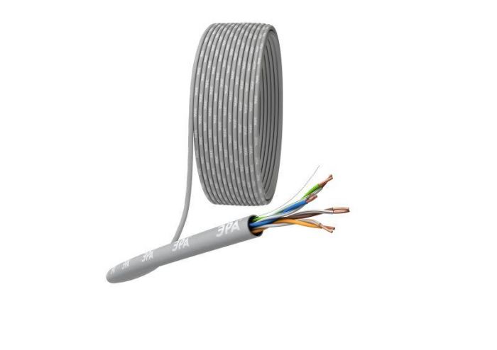 Кабель витая пара U/UTP кат.5E 4х2х24AWG solid CU PVC сер. (м) Эра Б0044429