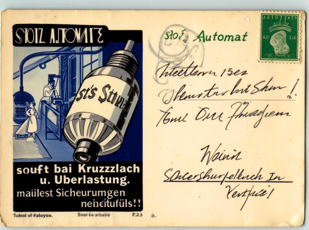 Реклама выключателей Штоца на почтовых карточках